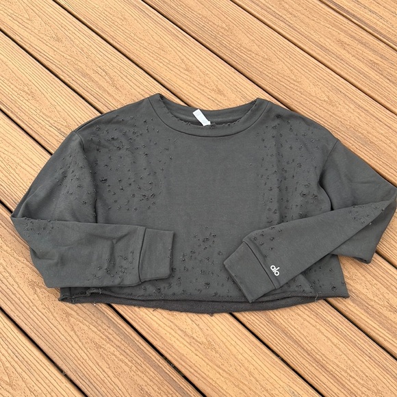 ALO Yoga Tops - Alo Yoga Fierce Distressed Cropped Sweatshirt